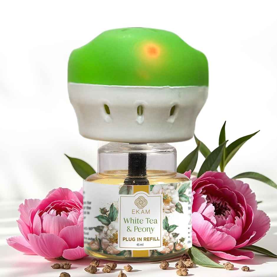 Ekam White Tea & Peony Scented Plug In Air Freshener Kit | 1 x Machine + 1 x Refill Bottle