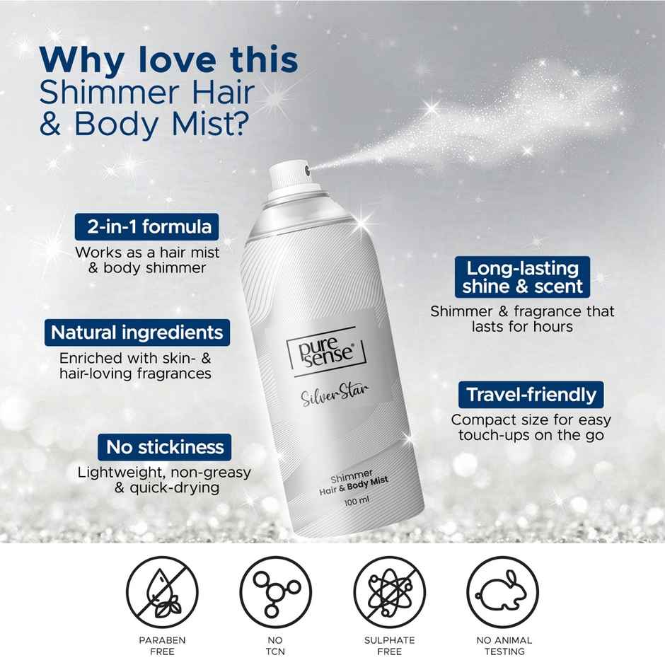 Puresense Silver Star All Day Hair And Long Lasting Fragrance Shimmer Body Mist - For Women
