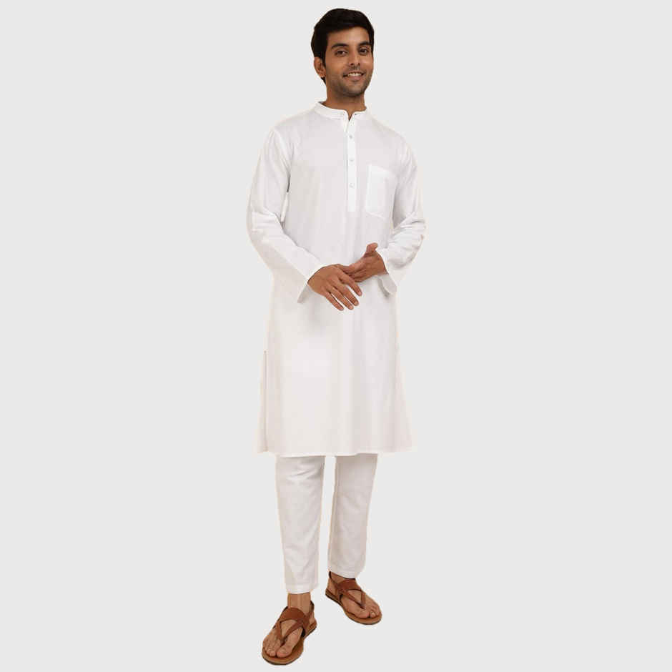 Fabindia Men's Kurta & Pyjama Set Slim Fit | White - XL