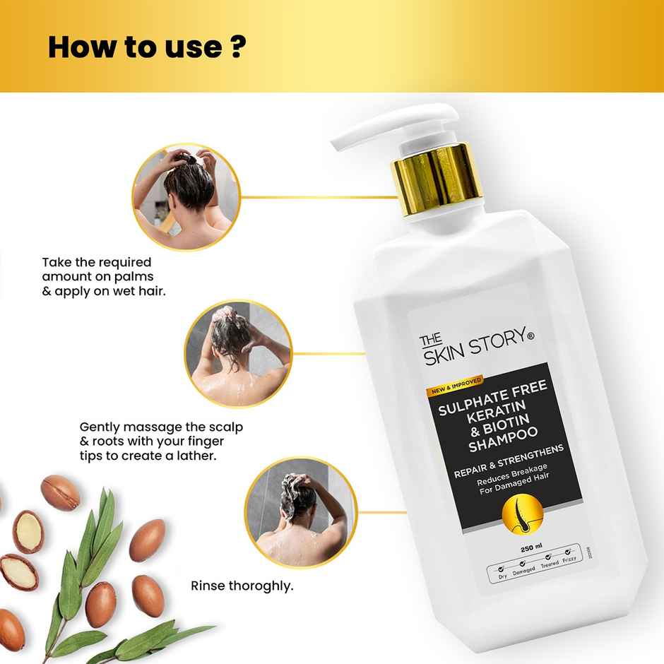 The Skin Story Keratin Biotin Shampoo For Damaged Treated Coloured Hair Frizz Control Sulphate Free