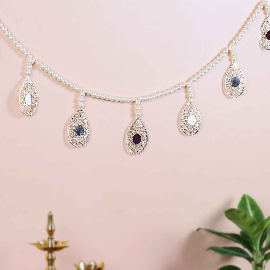 Pearl Bandrwal Mirror Toran | White & Gold | IGP