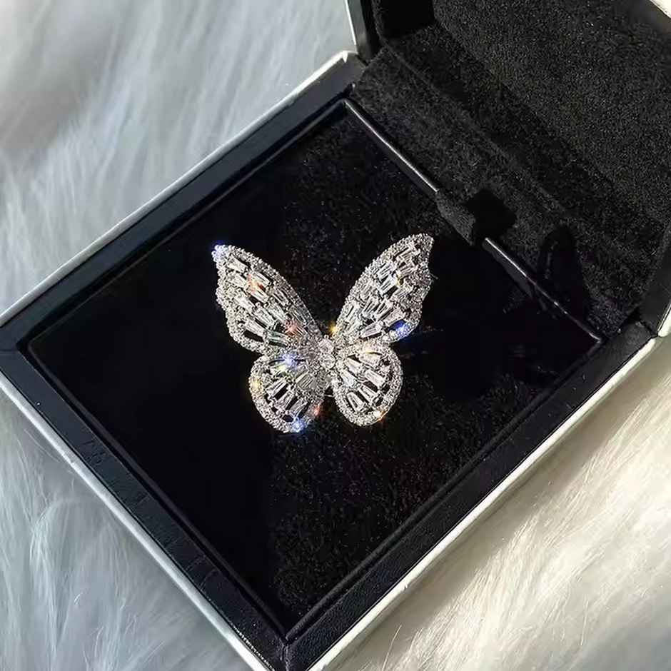 Fashion Frill Women's Butterfly Rings Silver Adjutable