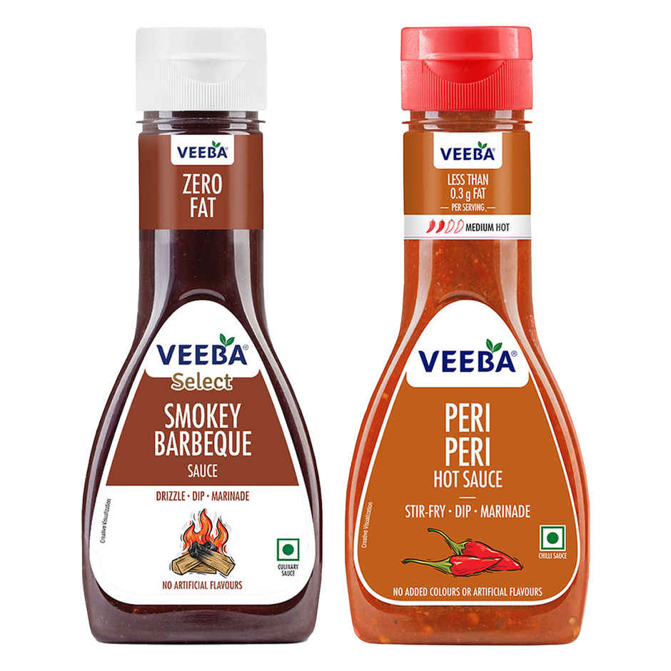 Veeba Peri Peri Sauce (300g) & Veeba Smokey Barbeque Sauce (330g) Combo