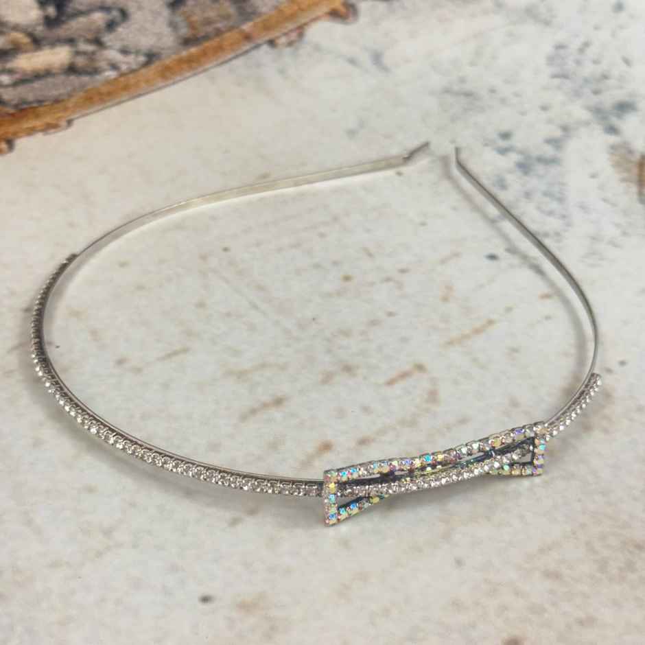 The Opal Factory Hair Accessories | Diamante Bow Hairband for Girls | 1 Pc | Silver