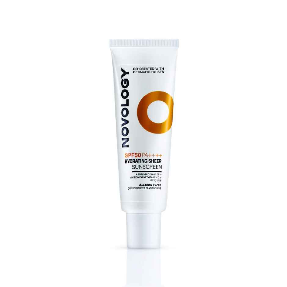 Novology Spf50 Pa ++++ Hydrating Sheer Sunscreen, 4.5% Niacinamide For Dry Skin, No White Cast