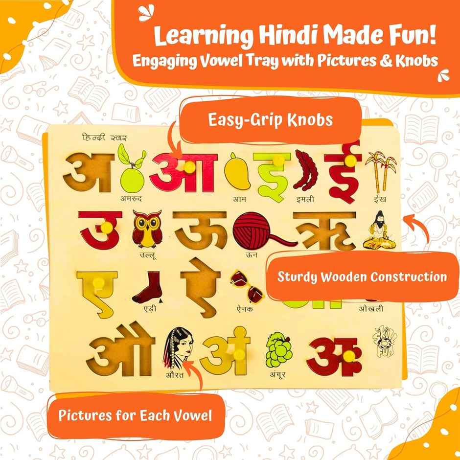 Skillofun Hindi Vowel Tray with Knobs | Hindi Alphabet Puzzles for Kids | Educational Toy for 2+