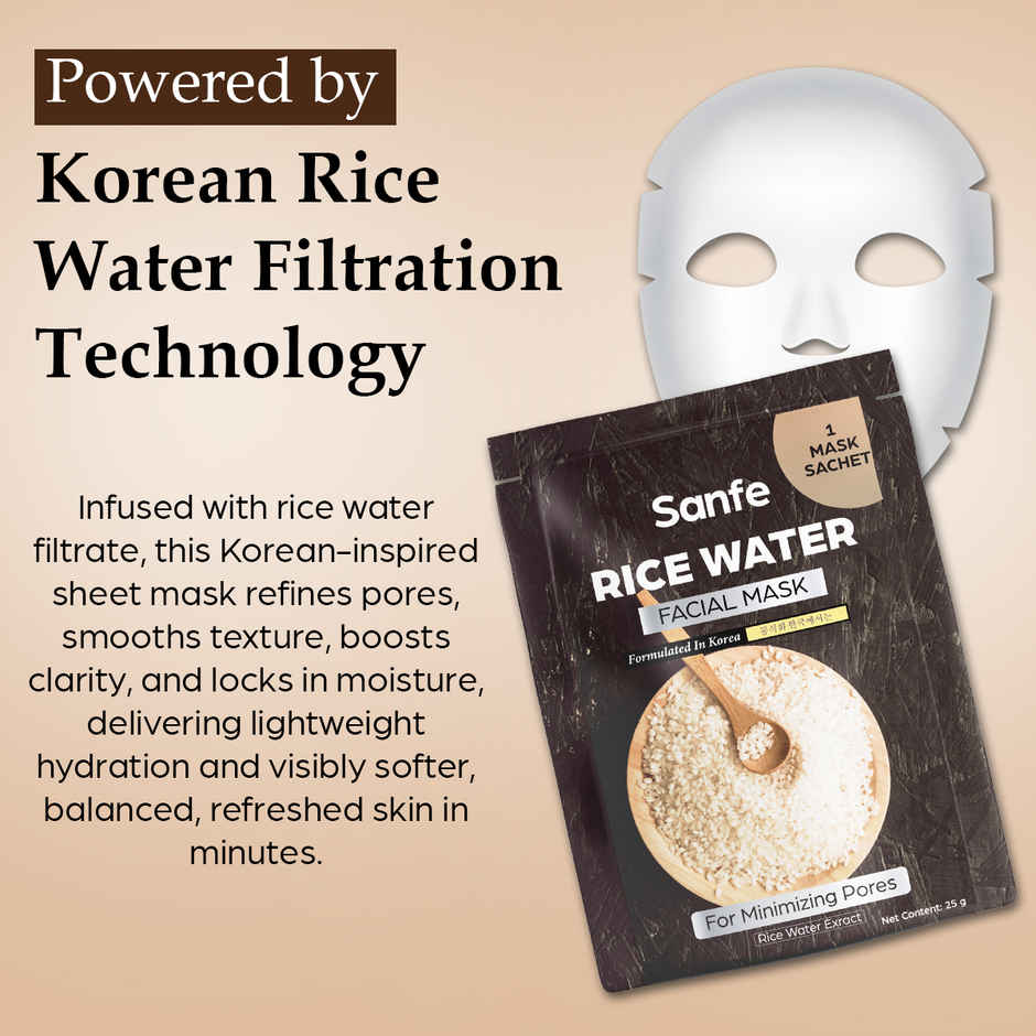 Sanfe Rice Water Facial Mask Korean Sheet Mask For Brightening & Hydrating Skin