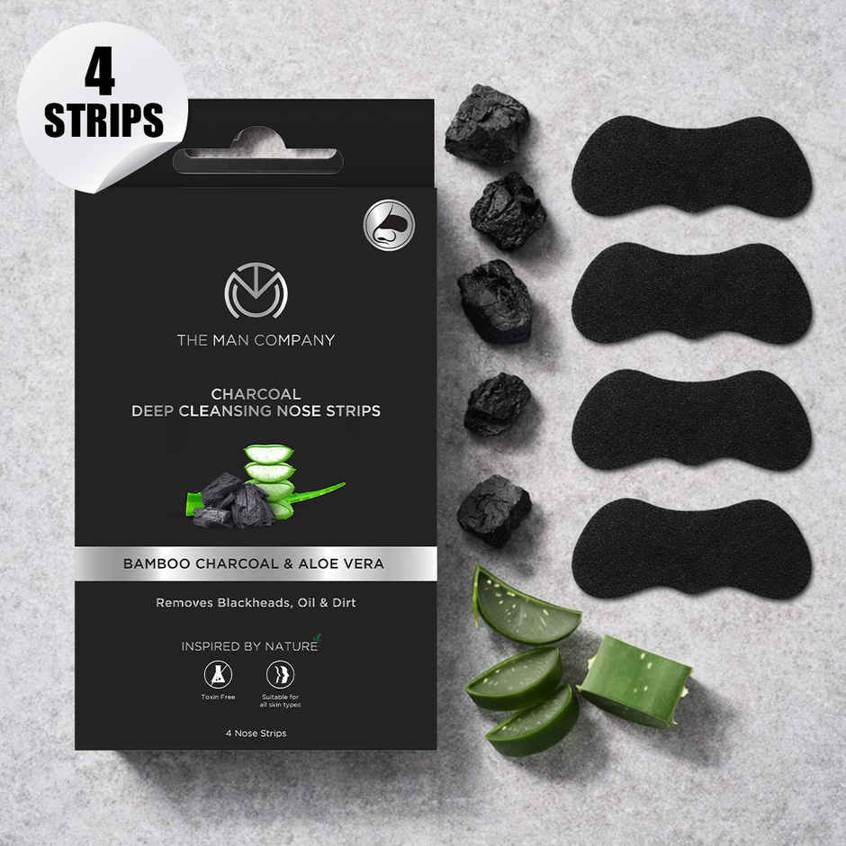 The Man Company Charcoal Nose Strips With Aloevera Extract - Whitehead & Blackhead Remover