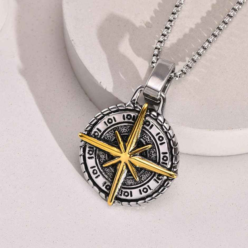 Fashion Frill Men's Cross Compass Pendant Chain Silver Onesize
