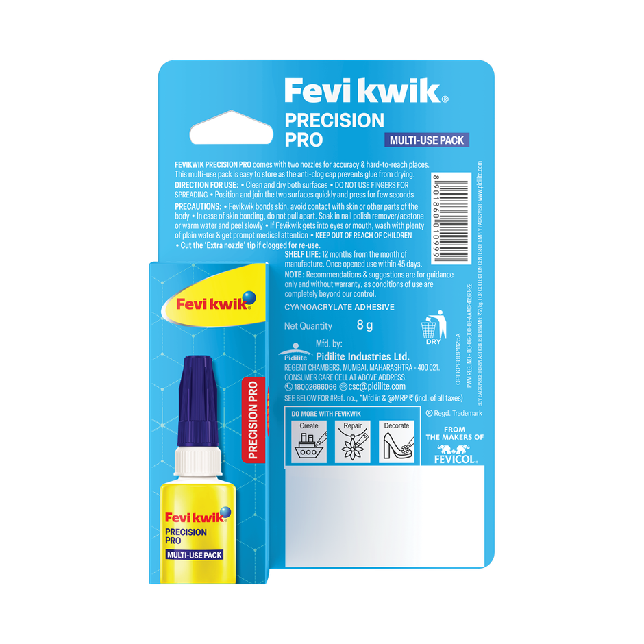 Fevikwik Precision Pro 8 G |Multi-Use Pack With Precision Nozzle