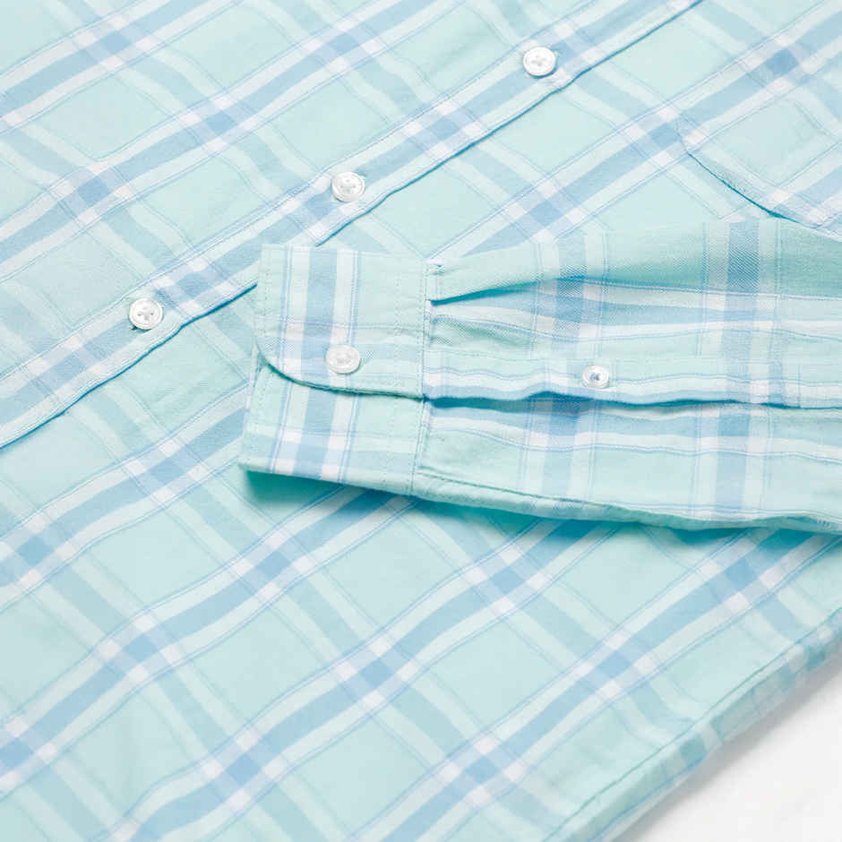 The Bear House Men Slim Fit Checked Button-Down Casual Shirt - Joan | Blue | M