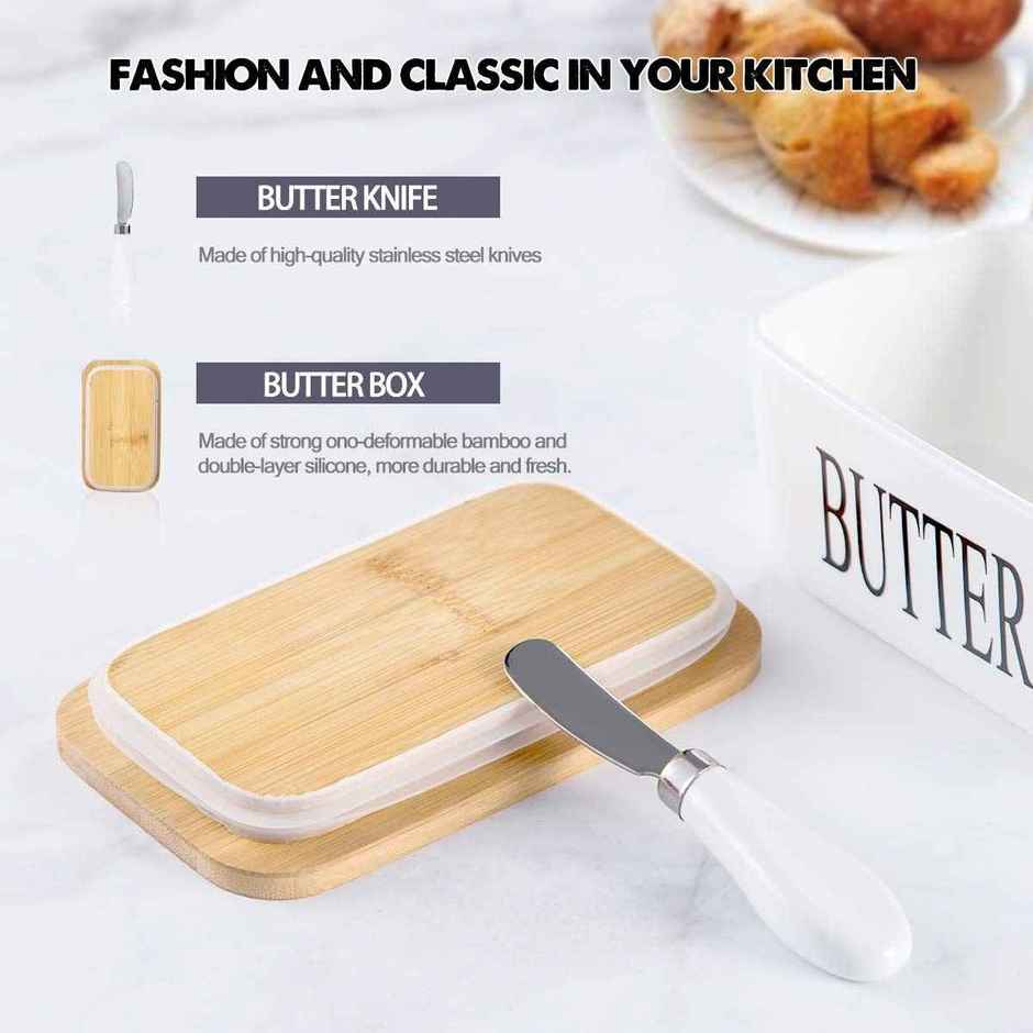 DALUCI Ceramic Butter Dish Airtight Keeper With Lid For East West Coast Butter