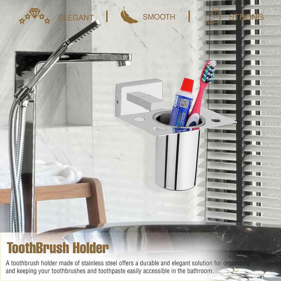 GLOXY Wall Mounted Toothbrush Holder Tumbler Stand Brush Holder for Bathroom Accessories SS304