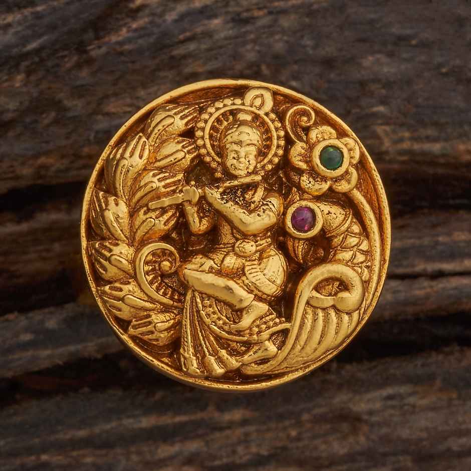 Kushal s Fashion Jewellery Ruby-Green Gold-Plated Synthetic Stones Antique Finger Ring | 435969