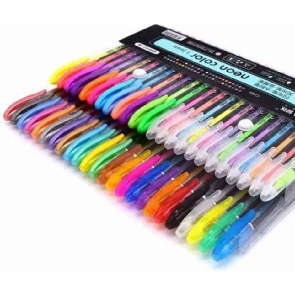 Chrome 6107-60Pcs Neon Gel Pens Set with Fluorescent, Metallic, Glitter, & Pastel Colours