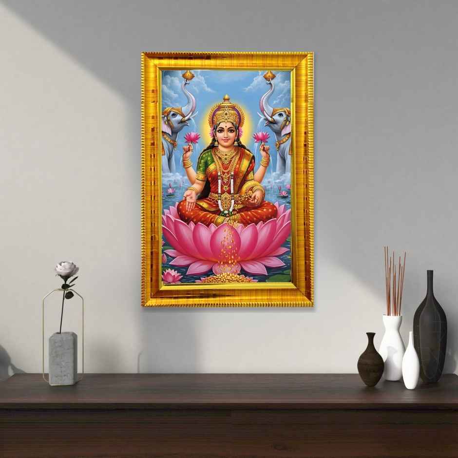 eCraftIndia Dhana Vaibhav Laxmi Devi Photo Frame | Wood | 4 x 6 inch | Ecraft
