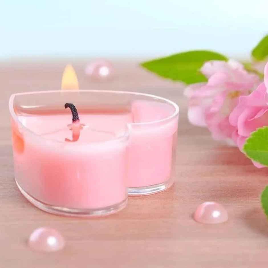 Heart Shape Acrylic Tealight | Pack Of 10 | Rose Fragrance | Auradecor