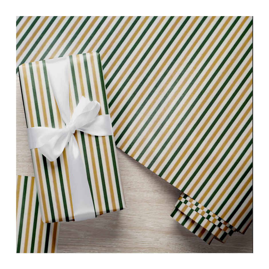 Paperpep Lines Print | Plastic Gift Wrapping Papers | Yellow and Green | 19.75 x 27.5 in