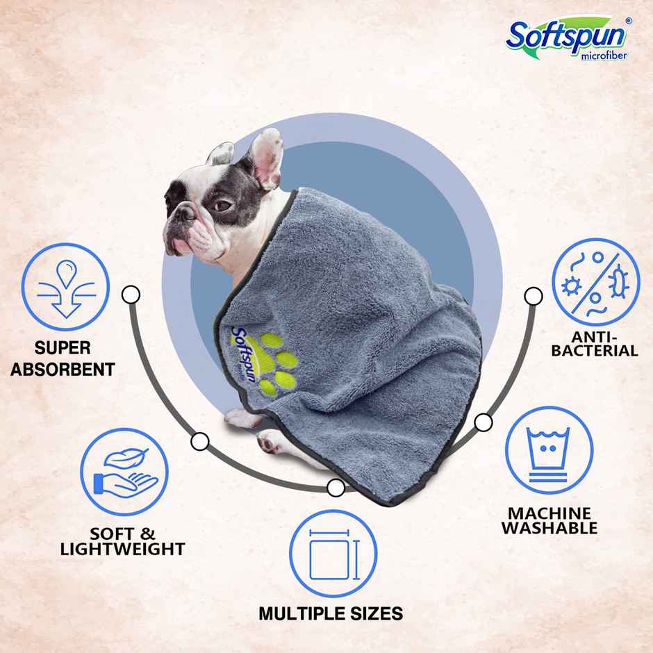 Softspun Microfiber Pet Towel (380 GSM, Medium, 60x120cm, 1pc, Grey)