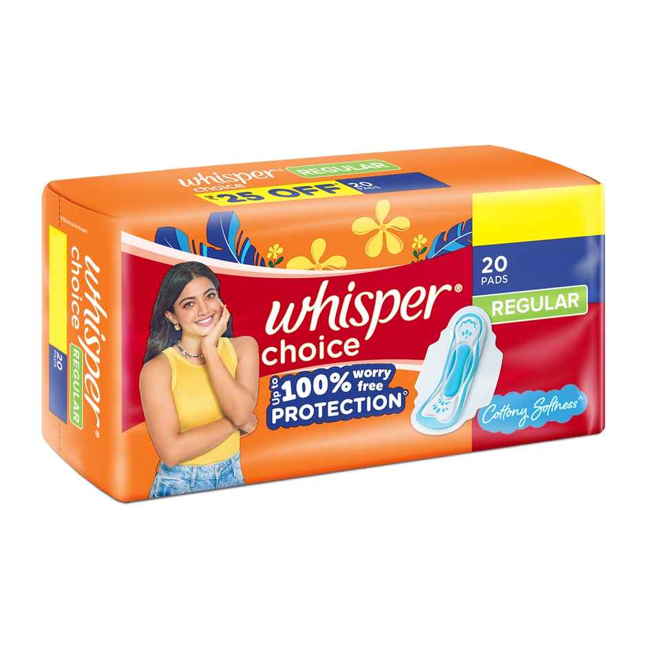Whisper Choice Regular, 20 Pads, for light to medium flow