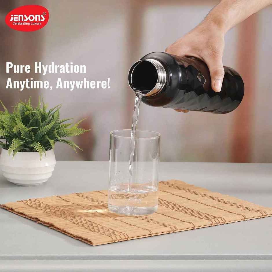 Jensons Stainless Steel Diamond Water Bottle 1 Litre | Leak Proof | Black