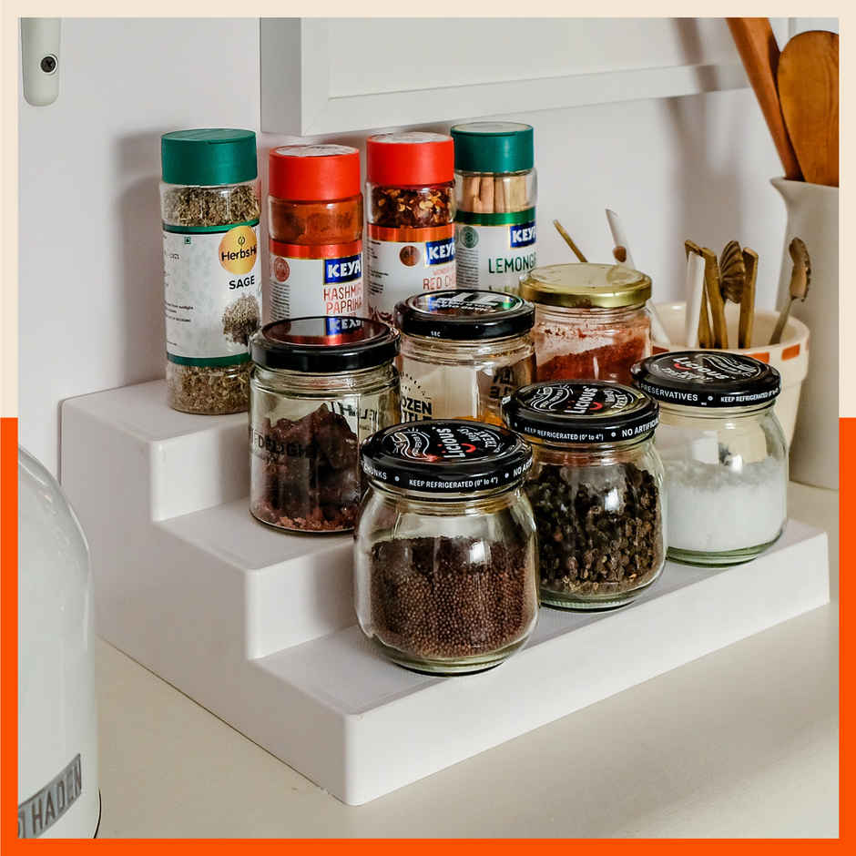 Bathla Set of 2 Shelf Organiser for Home, Office & Kitchen - Taro | Space-Saving | Pearl White