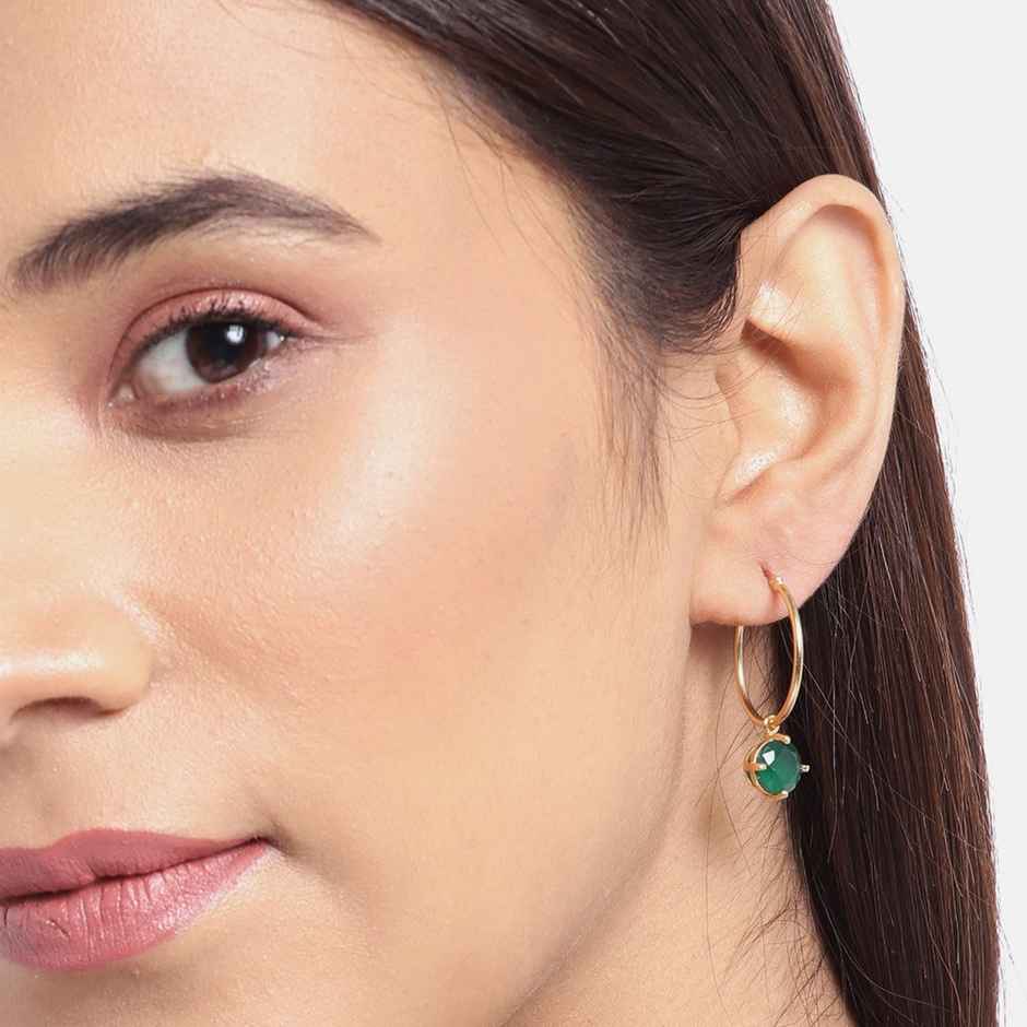 Carlton London 18kt Gold Plated with Glass Bead Hoop Earring | B823129E-1