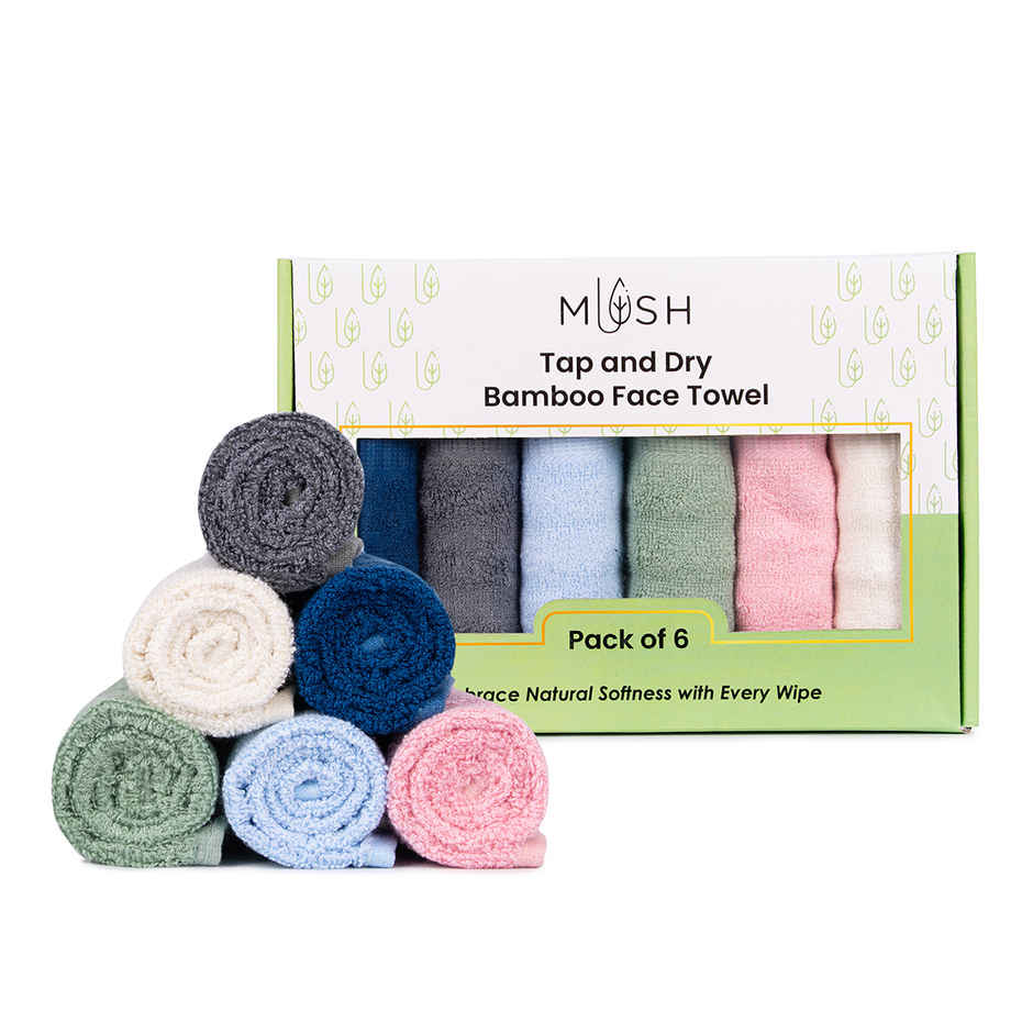 Mush 100% Bamboo Face Towel | Gift Box Set Of 6 | Ultra Soft & Quick Dry Face Towel | Assorted