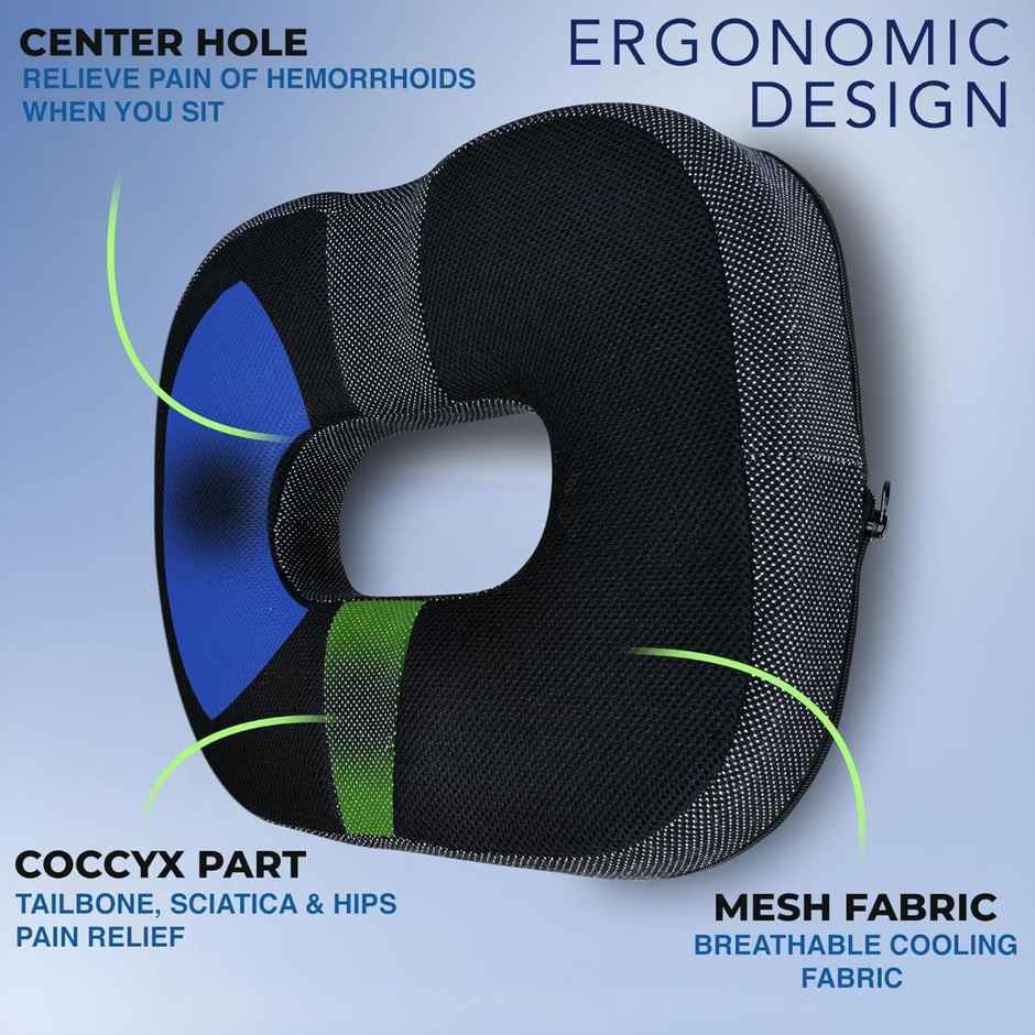 Trajectory Donut Pillow In Memory Foam For Tailbone Pain Orthopedic Coccyx Cushion Car - Black