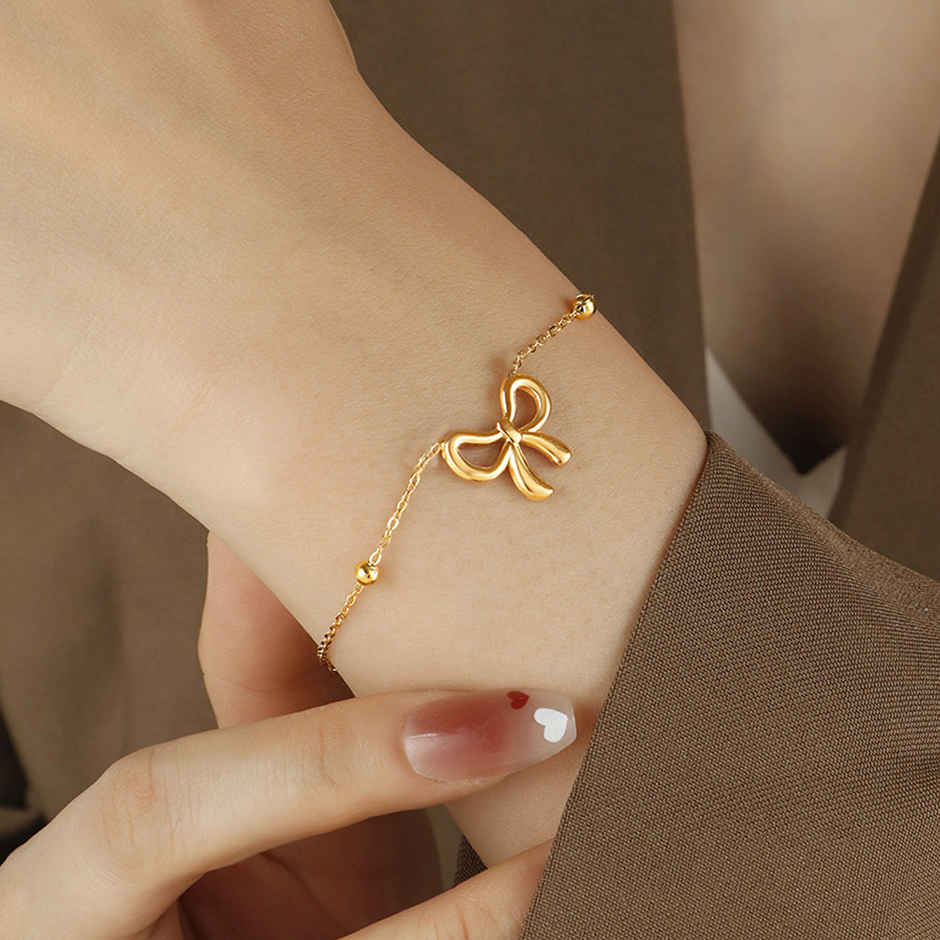 Label She Gold Plated Anti Tarnish Stainless Steel Bow Themed Wraparound Bracelet | LS-BNG-16211