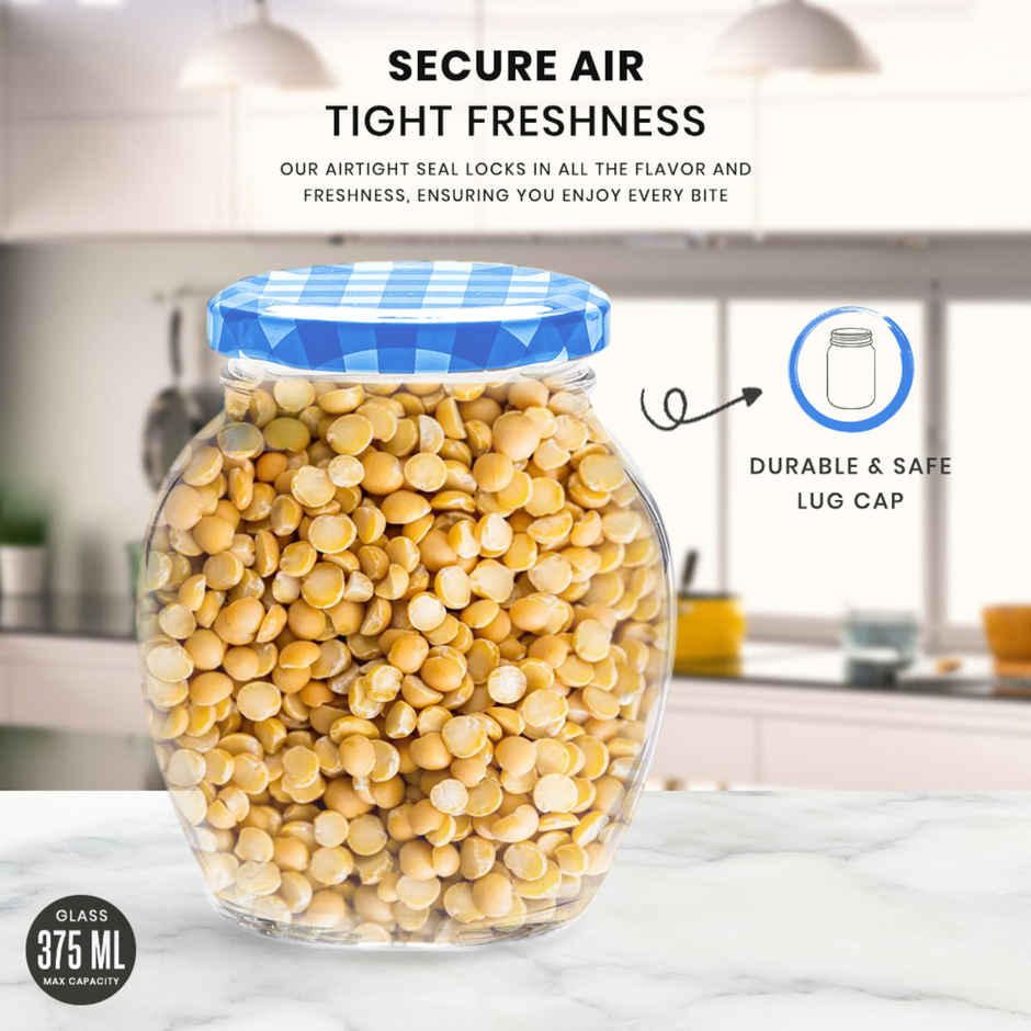 Yera Lucia Storage Jar Set - 3 pcs 375 ml Each - Blue Checkered Lids