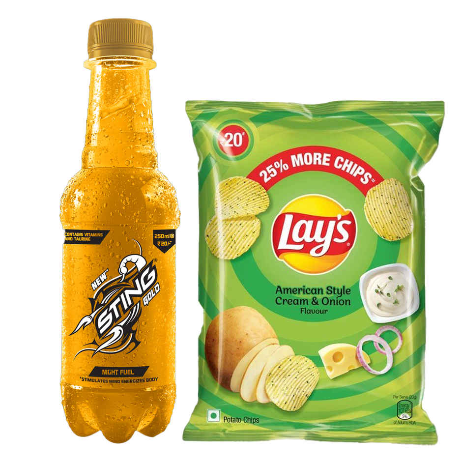 Lay'S American Cream & Onion Potato Chips (48g) & Sting Gold Night Fuel Energy Drink (250ml) Combo