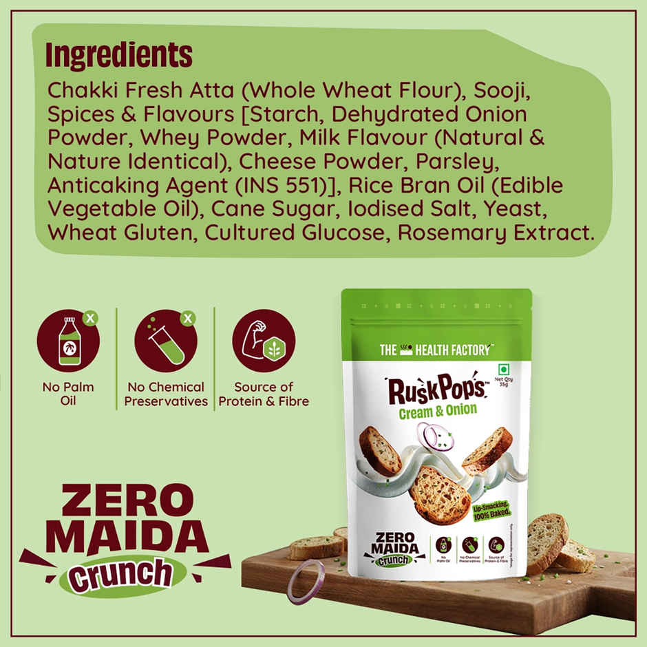 The Health Factory Rusk Pops-Cream & Onion (Zero Maida)