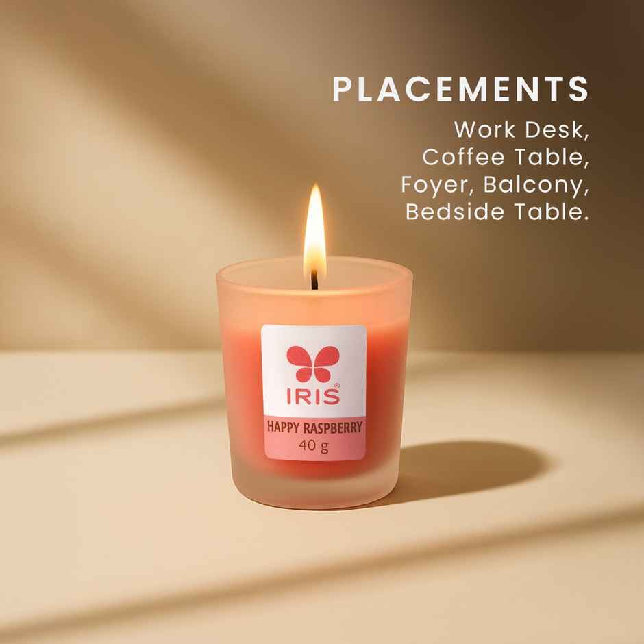 IRIS Happy Raspberry Frosted Shot Glass Votive Scented Candle 8 Hours Burn Time | Home Decor