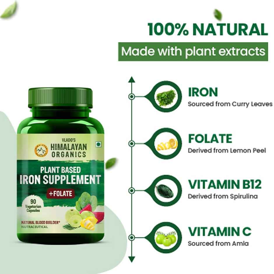 Vlado's Himalayan Organics Plant Based Iron Supplement With Folate 90 Capsules
