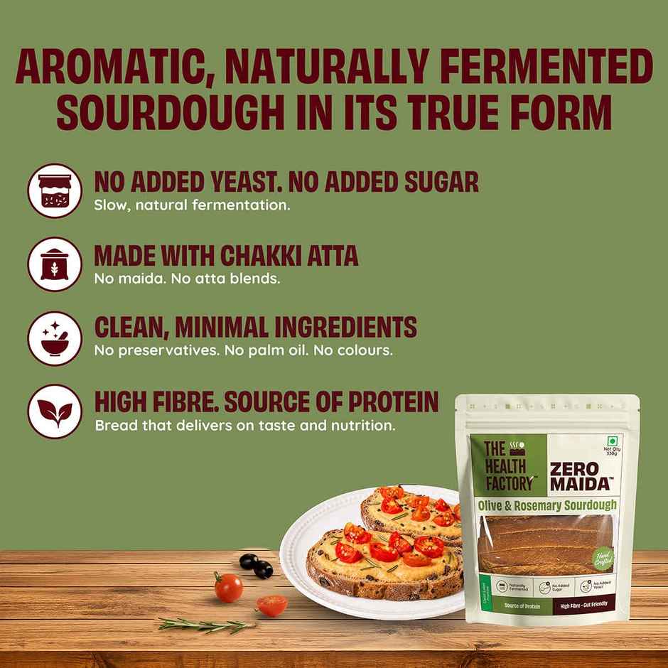 The Health Factory Olive & Rosemary Sourdough | Zero Maida | No Added Sugar | No Added Yeast