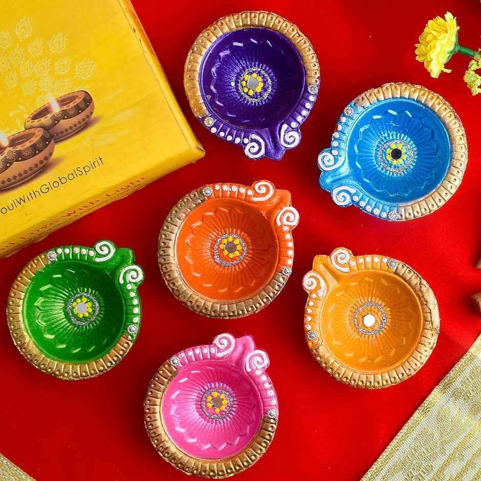 Designer Clay Diya | Set of 6 | | Satvik