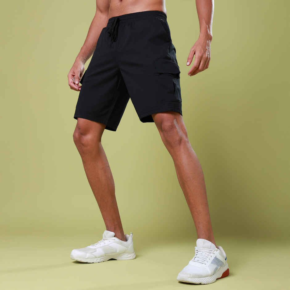 Technosport Men Poly Solid Slim Fit Sports Shorts with TS FLEXI | Black | 2XL