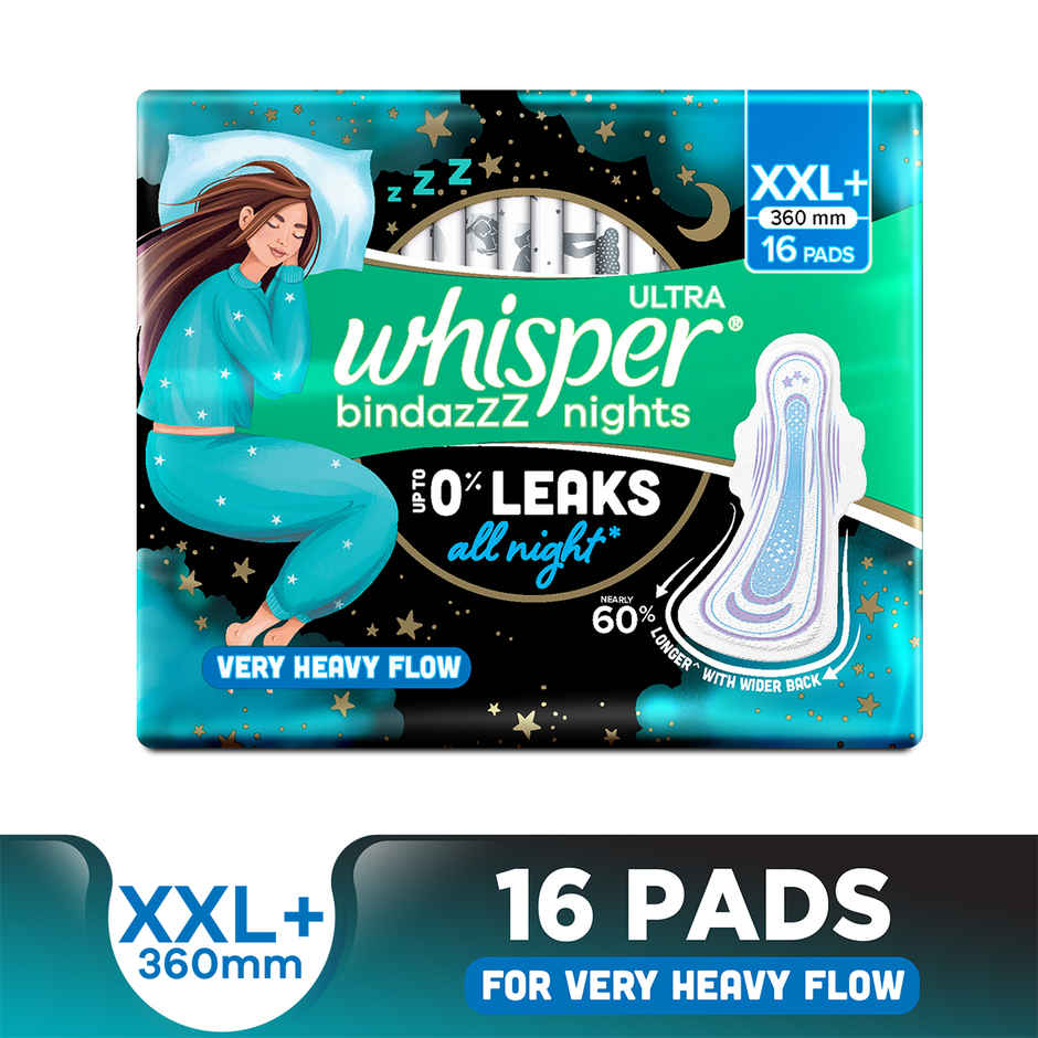 Whisper Bindazzz Nights Sanitary Pads | XXL+ | 16 pcs