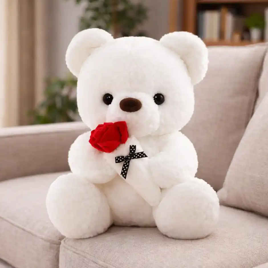 Choco Lava Cake (1pc) & Fablue Cute Teddy Bear With Sweet Rose Plush Toy (1pc) Combo