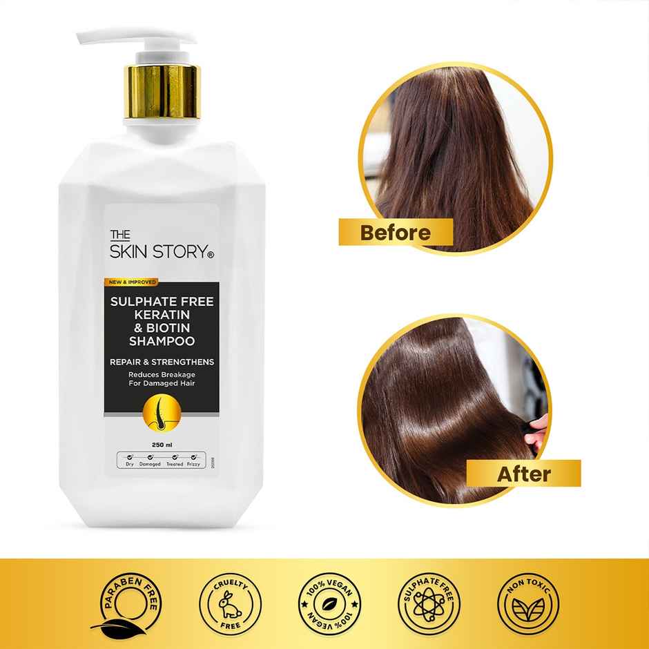 The Skin Story Keratin Biotin Shampoo For Damaged Treated Coloured Hair Frizz Control Sulphate Free