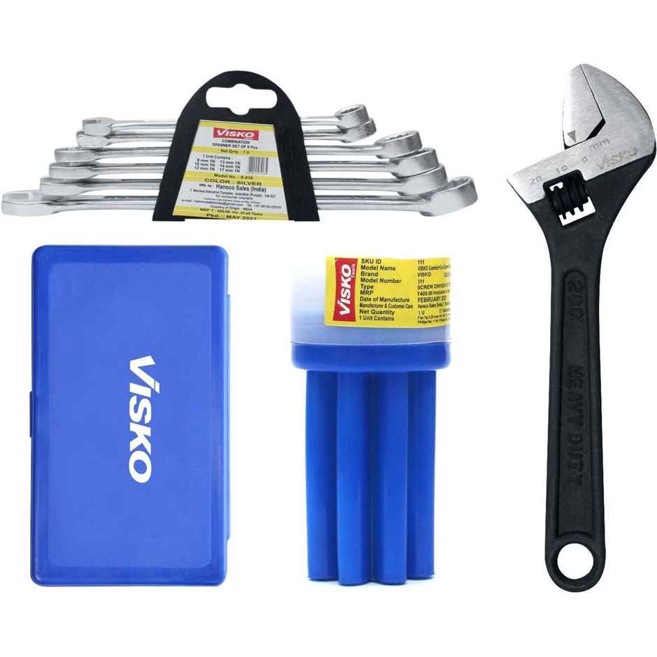 Visko 816 Hand Tools Combo | With Wrench | Spanners | Screwdriver & Allen Key Set | 9 pcs Kit