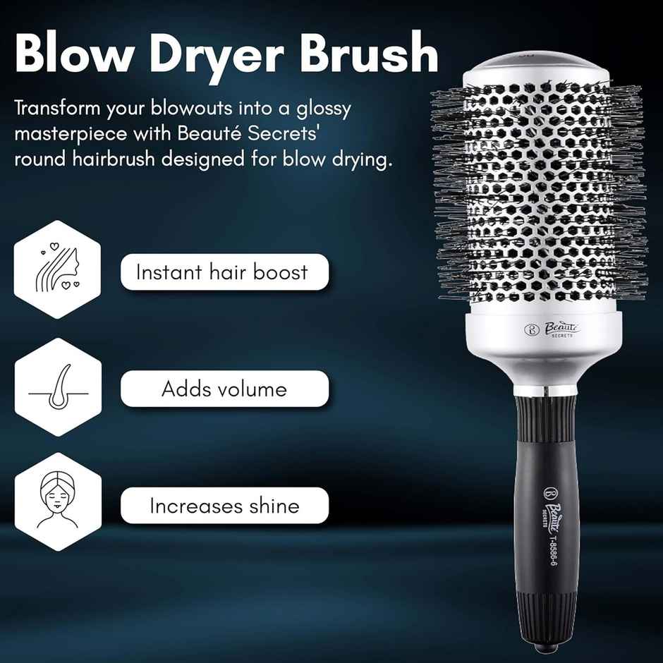 Beaute Secrets Professional Round Ceramic Ion Thermal Barrel Brush for Blow Drying 54 mm