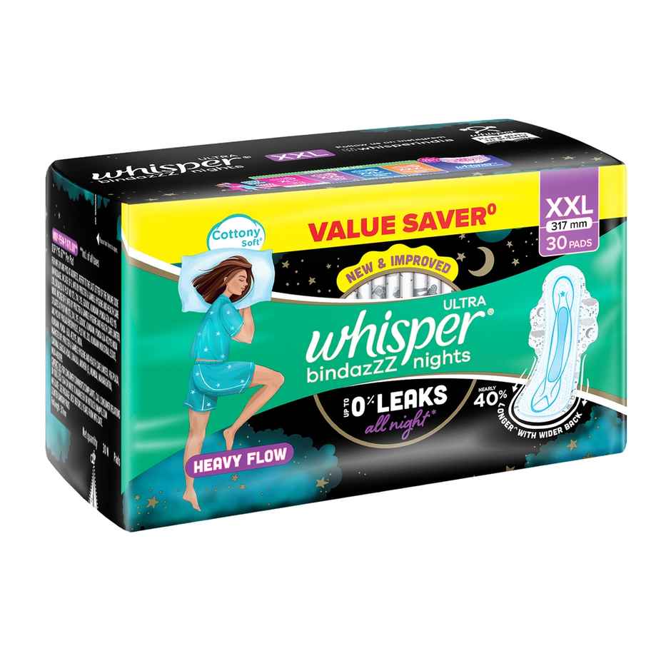 Whisper Bindazzz Nights Sanitary Pads | XXL | 30 pcs