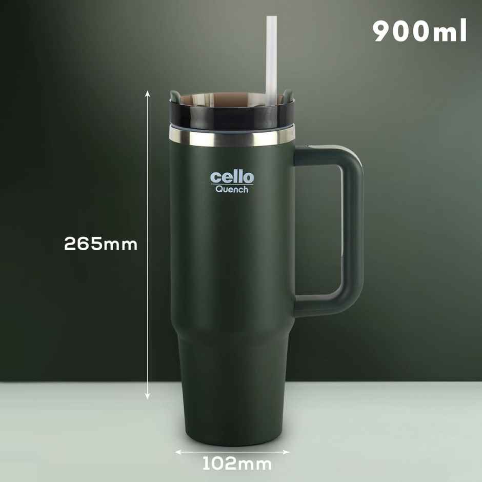 Cello Quench Stainless Steel Insulated Tumbler without Straw | 900 ml | Colour May Vary