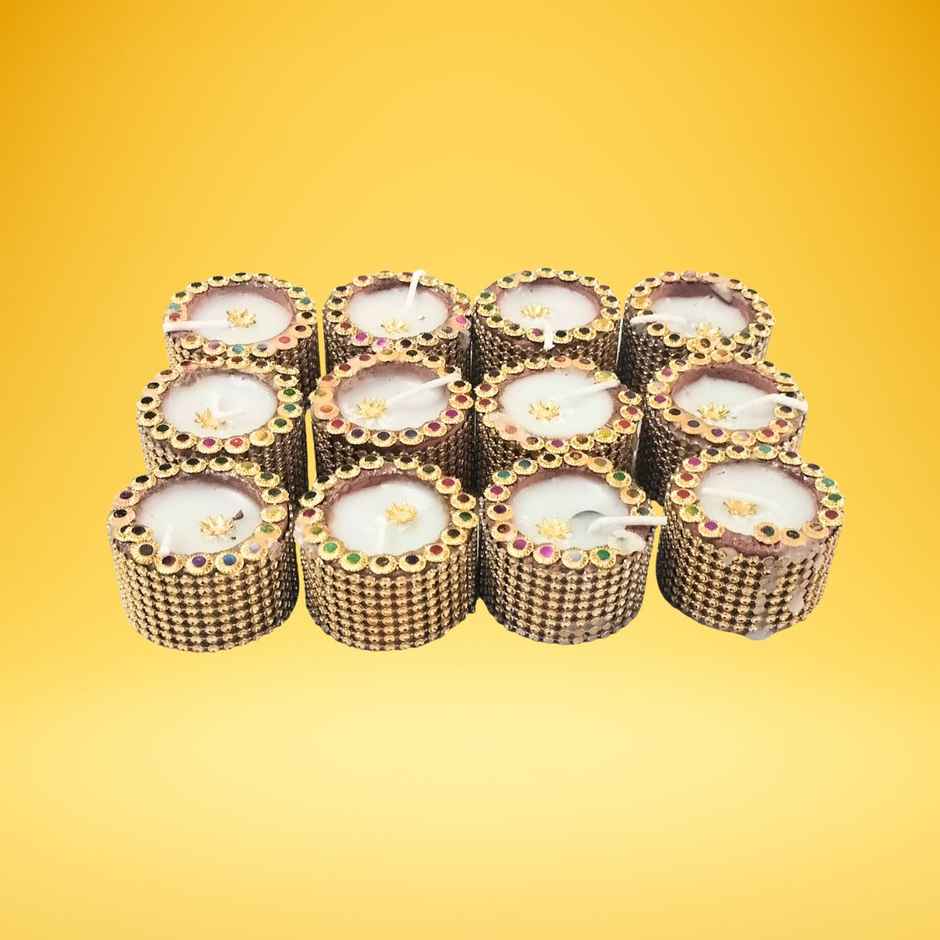 Lace Small Pillar Wax Diya Assorted | Pack Of 12 | Designer Clay Wax Diya | Pichai