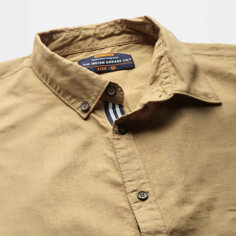 The Indian Garage Co Men's Slim Fit Solid Casual Shirt | Khaki - M