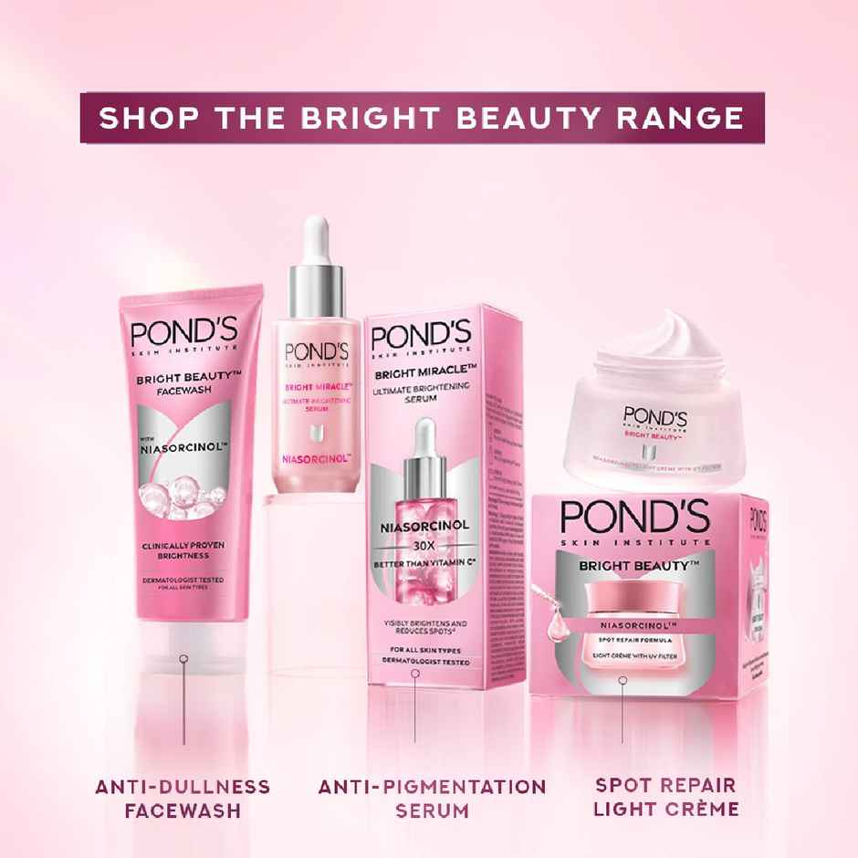 Pond's  Bright Beauty Light Cream With Uv Filter, Niasorcinol, Fades Dark Spots, Brightens Skin, 35G