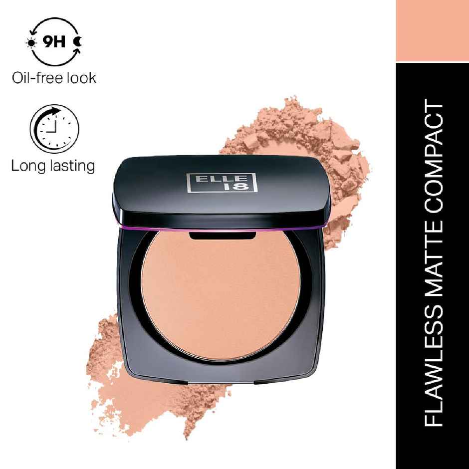 Elle 18 Lasting Glow Compact | 9 Hrs Oil-Free | Vitamin E and C | Matte Finish | Shell