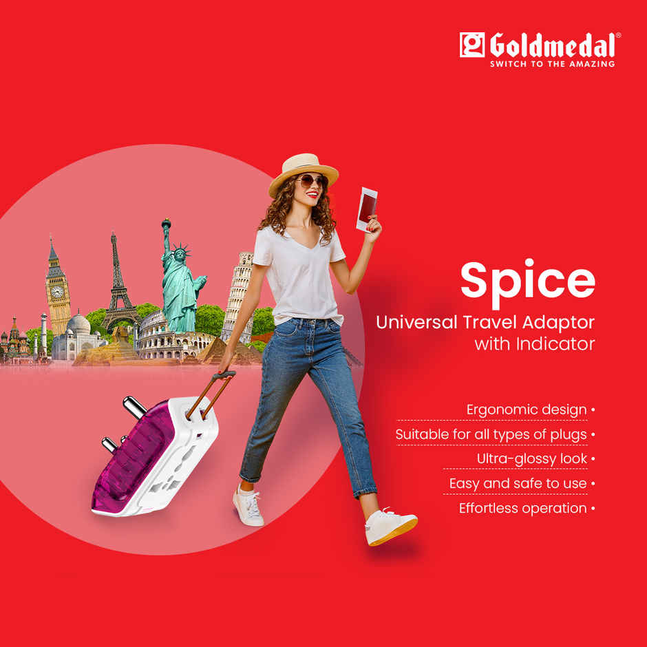 Gold Medal Spice 3 Pin 240V Multi Plug Socket | Universal Travel Adaptor with LED Indicator | Supports 2-Pin&3-Pin Plugs | Multiplug for Home&Office Appliances Combo 